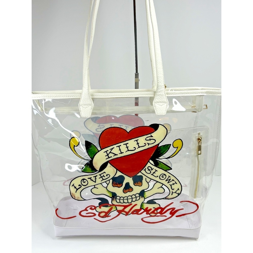 Ed Hardy Love Kills Slowly Clear PVC Tote Bag Y2k Tattoo Skull Stadium Approved